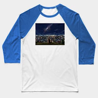 Curious Fox Watching Night City Baseball T-Shirt